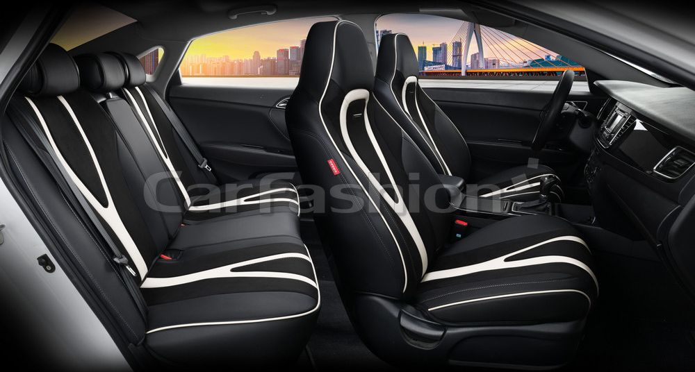 Чехлы универсальные каркасные CarFashion 5D Integral Plus на сидения авто, цвет Черный/Черный/Белый. Артикул 27249
