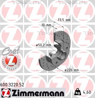 Тормозной диск Zimmermann Sport Coat Z задний для Volkswagen Golf III 1991-1999. Артикул 600.3220.52