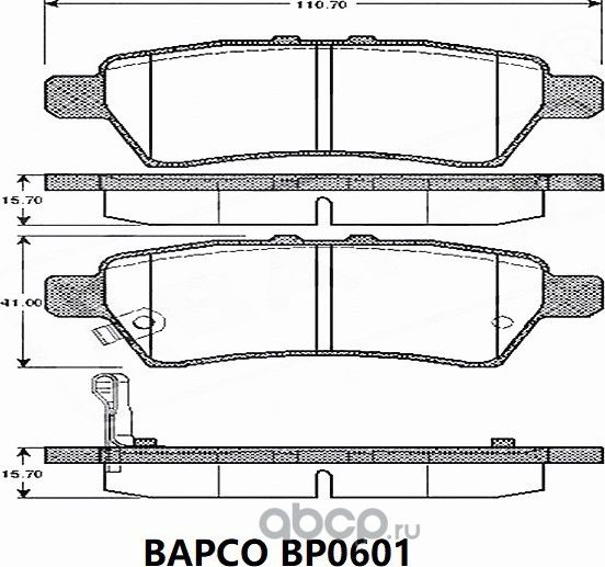 Колодки тормозные дисковые BP0601 передние, комплект, (Bapco). Артикул BP0601