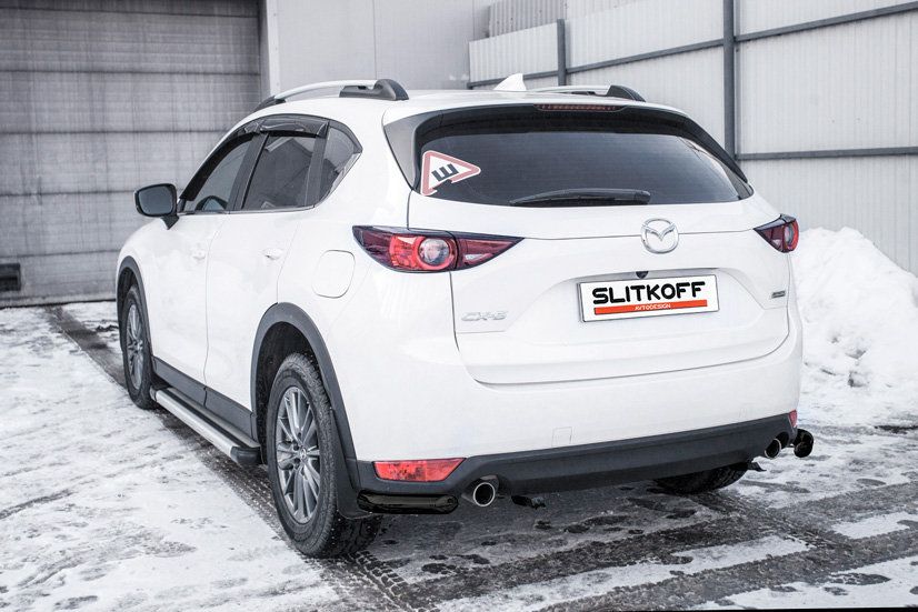 Защита Slitkoff задняя d57 уголки для Mazda CX-5 II 2017-2026 Черная. Артикул MZCX175-06В