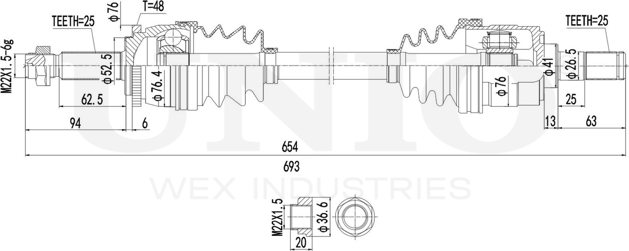 Вал приводной (Unio). Артикул CVJ-10040