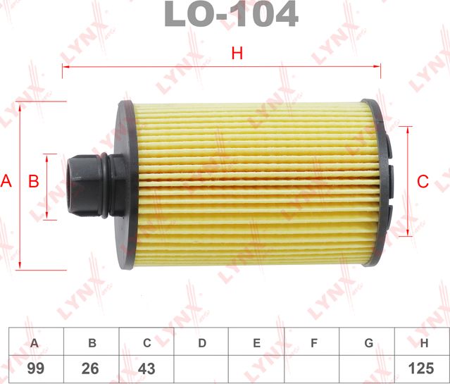 Масляный фильтр LYNXauto для Lancia Thema II 2011-2014. Артикул LO-104