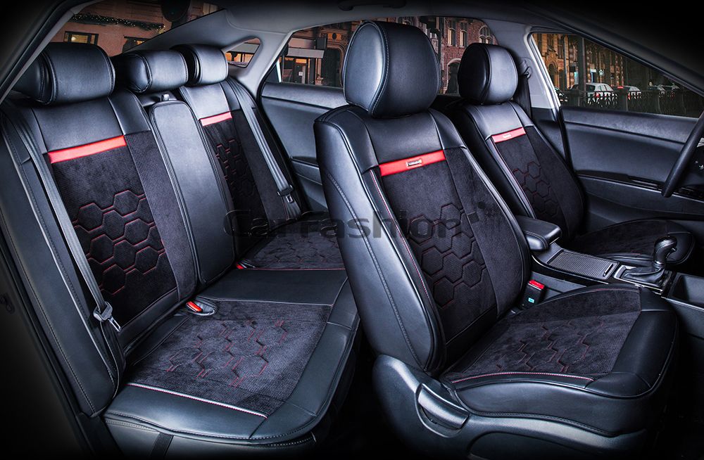 Накидки универсальные CarFashion Evolution Plus для авто, цвет Черный/Черный/Красный. Артикул 22434