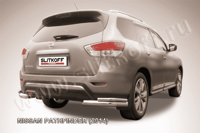 Защита Slitkoff задняя d76/42 уголки двойные для Nissan Pathfinder R52 2014-2026. Артикул NIP14-015