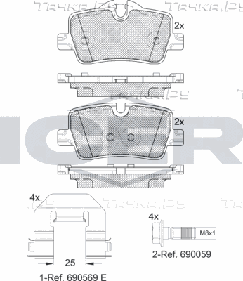 Тормозные колодки Icer задние для BMW 4 G22, G23 2020-2026. Артикул 182360