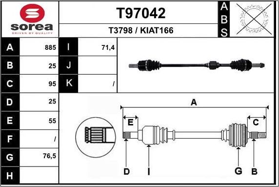 Полуось (привод в сборе, приводной вал) EAI. Артикул T97042