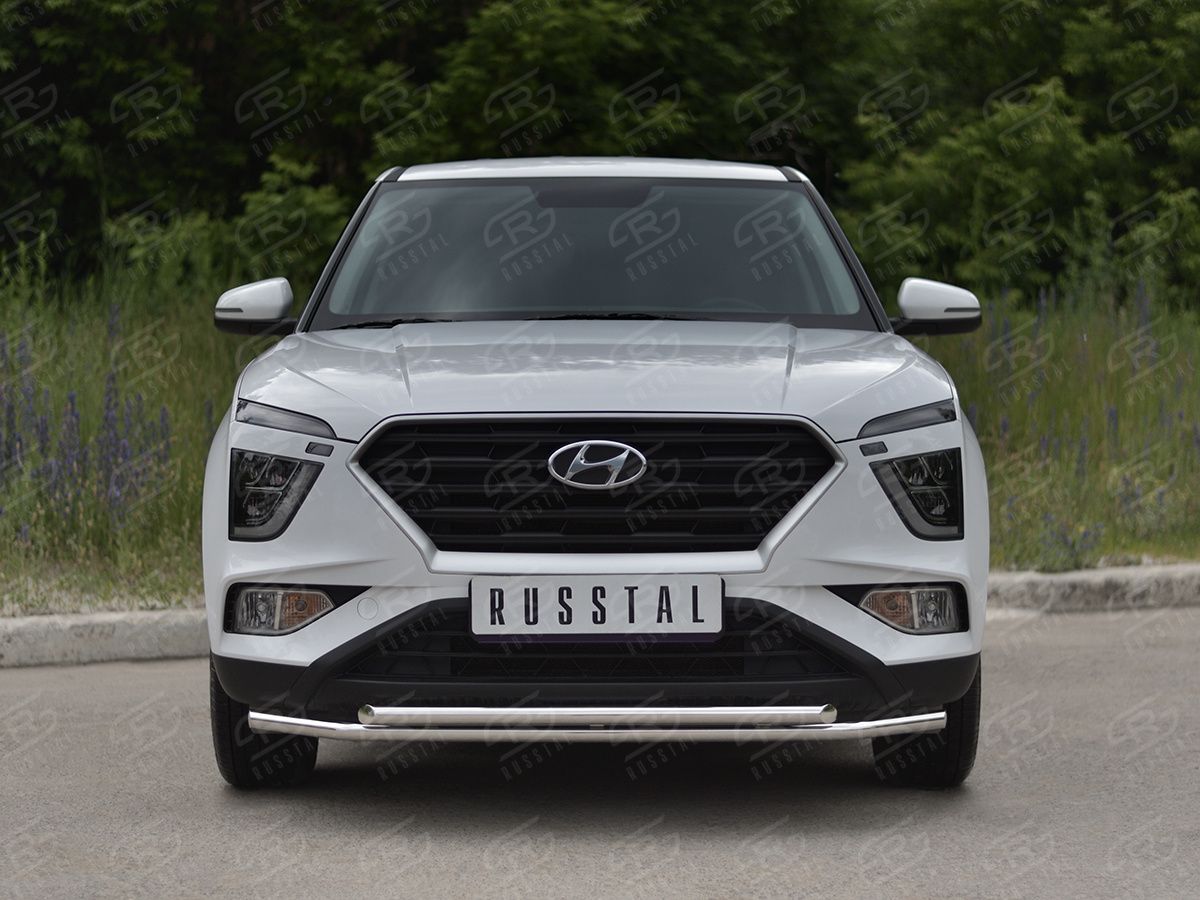 Защита RusStal переднего бампера d42 секции-d42 дуга для Hyundai Creta II 2021-2026. Артикул HCRZ-003816