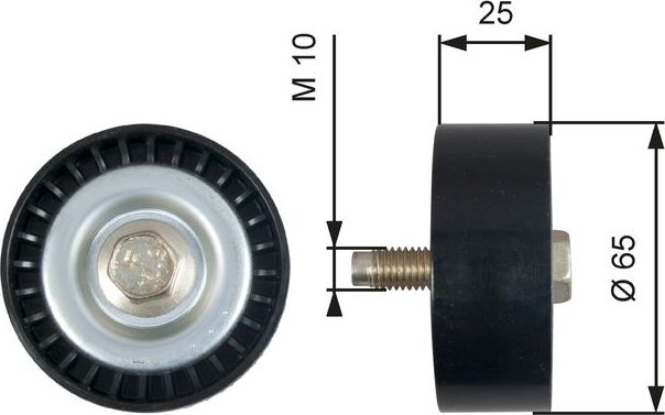 Направляющий (ведущий) ролик приводного поликлинового ремня Gates (полимерный материал). Артикул T36322