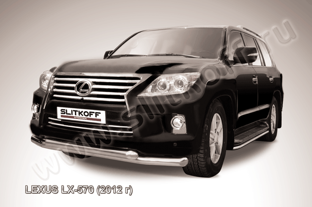 Защита Slitkoff переднего бампера d76/76 двойная для Lexus LX 570 2012-2026. Артикул LLX570-12-004