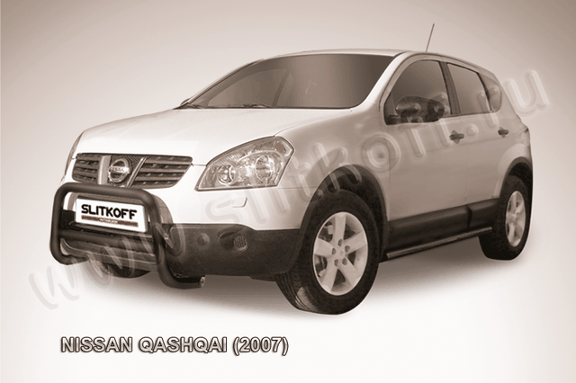 Кенгурятник Slitkoff d57 низкий ЧЕРНЫЙ матовый для Nissan Qashqai I 2007-2009. Артикул NIQ004B