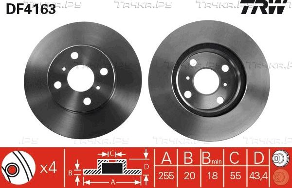 Тормозной диск TRW передний для Toyota Ist I 2004-2007. Артикул DF4163