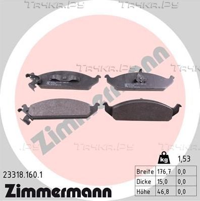 Тормозные колодки Zimmermann передние для Dodge Stratus I 1995-2001. Артикул 23318.160.1