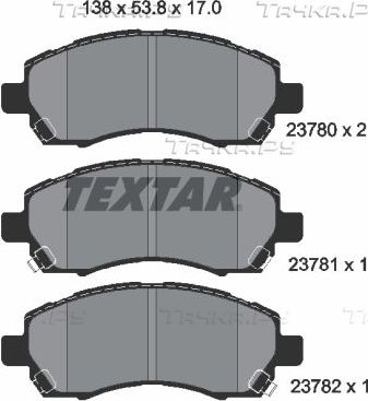 Тормозные колодки Textar передние для Subaru Legacy III 1998-2003. Артикул 2378001