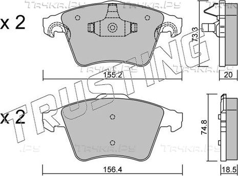 Тормозные колодки Trusting передние для Volkswagen Transporter T6 2015-2026. Артикул 568.3