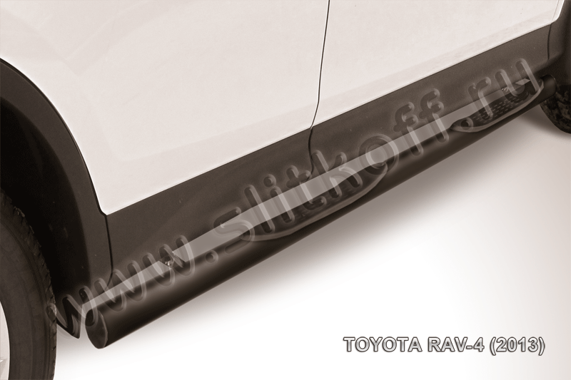 Пороги Slitkoff труба d76 с проступью ЧЕРНЫЕ матовые для Toyota RAV4 IV 2013-2015. Артикул TR413-007B
