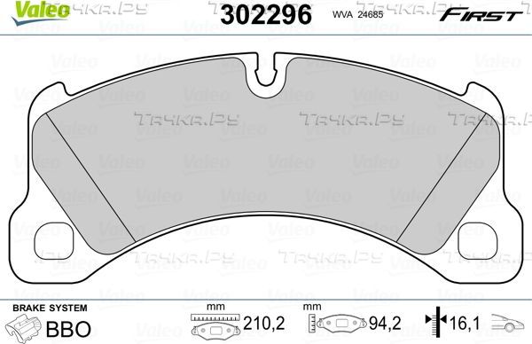 Тормозные колодки Valeo First передние для Porsche Cayenne I (955) 2006-2010. Артикул 302296