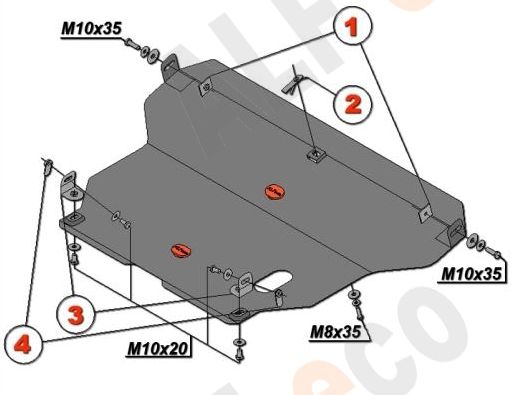 Защита алюминиевая Alfeco для картера и МКПП Nissan Almera N15 1995-1998. Артикул ALF.15.02 AL4