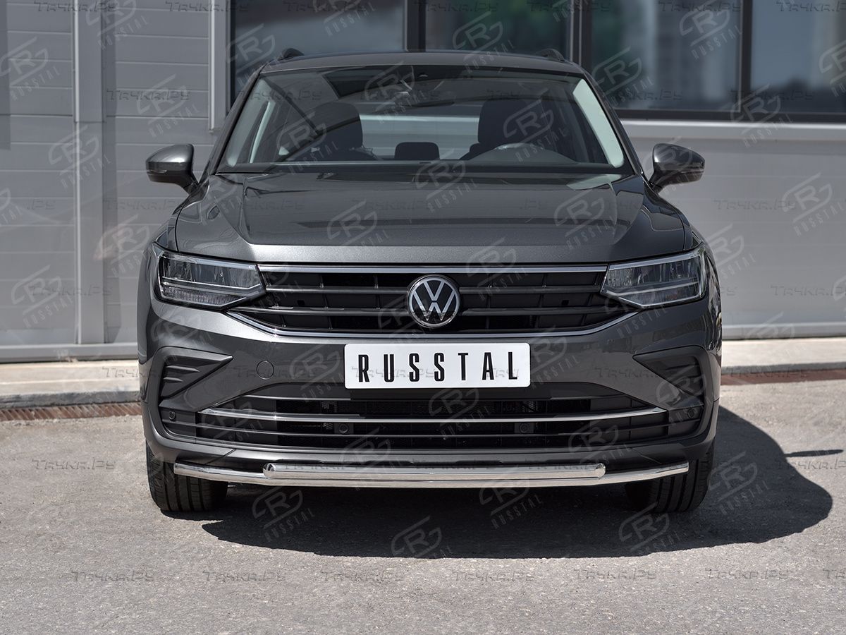 Защита RusStal переднего бампера d42 секции d42 дуга для Volkswagen Tiguan II рестайлинг 2020-2026 (кроме R-Line). Артикул VGZ-003572