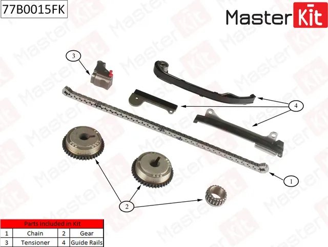 77B0015FK Комплект цепи ГРМ NISSAN Almera/Tino 1.5i-1.8i 16V QG15/QG18DE 00- (Master KIT) Master KIT. Артикул 77b0015fk