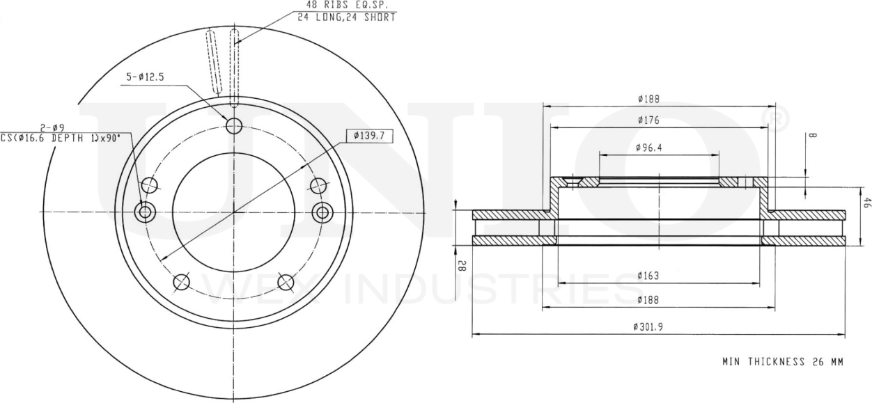 Диск тормозной (Unio). Артикул BRD-20343
