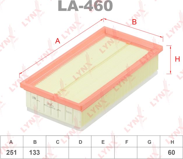 Воздушный фильтр LYNXauto. Артикул LA-460
