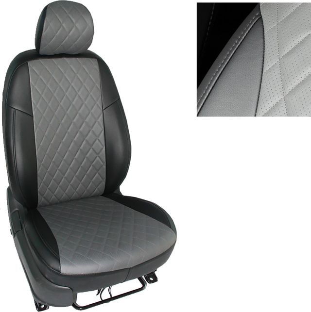 Чехлы Seintex (экокожа) на сидения для Renault Kaptur 2016-2026 Серый ромб. Артикул 91816