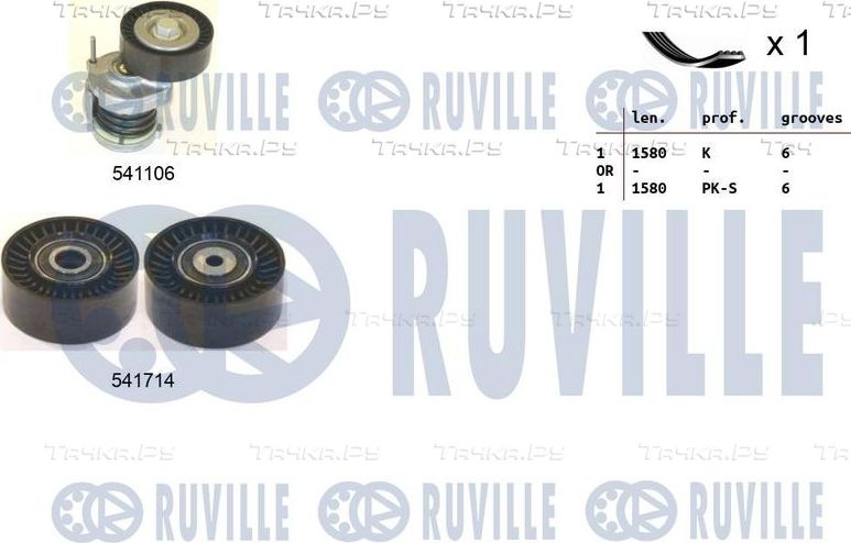Приводной ремень поликлиновой с роликами (комплект) Ruville. Артикул 570113