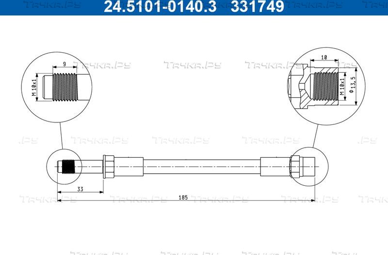 Тормозной шланг ATE для Volkswagen Sharan I 1995-2010. Артикул 24.5101-0140.3