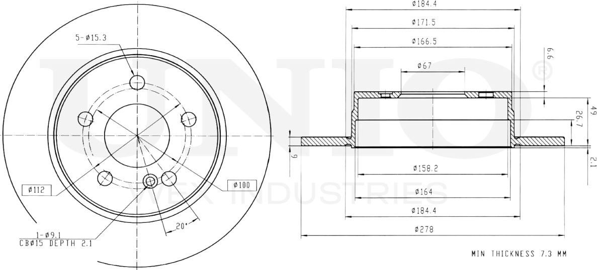 Диск тормозной (Unio). Артикул BRD-20415