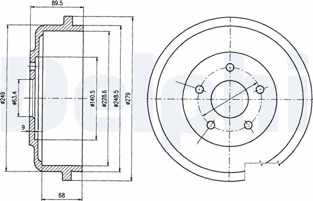 Тормозной барабан Delphi задний для Ford Tourneo Connect I 2002-2013. Артикул BF488