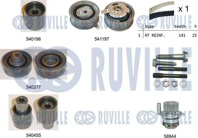 Помпа (водяной насос) с комплектом ремня ГРМ Ruville. Артикул 5500591