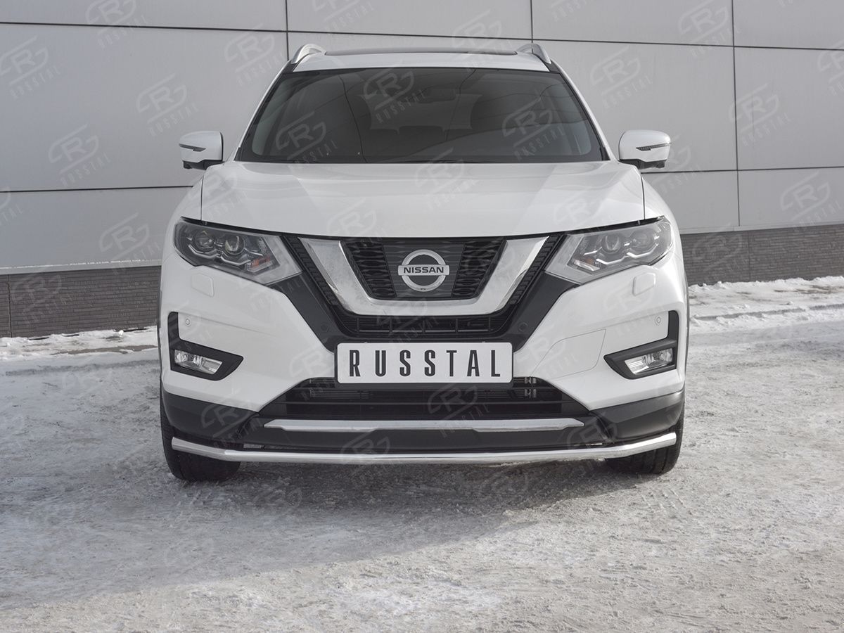 Защита RusStal переднего бампера d42 секции для Nissan X-Trail T32 рестайлинг 2018-2026. Артикул NXZ-003149