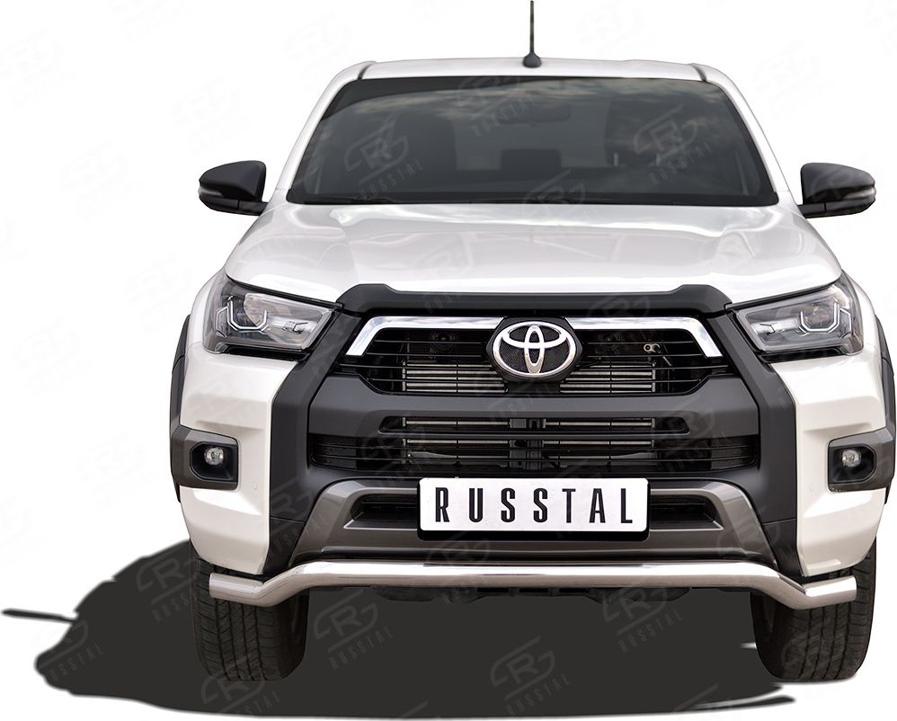 Защита RusStal переднего бампера d63 волна для Toyota Hilux VIII Black Onyx 2020-2026. Артикул THBOZ-003507