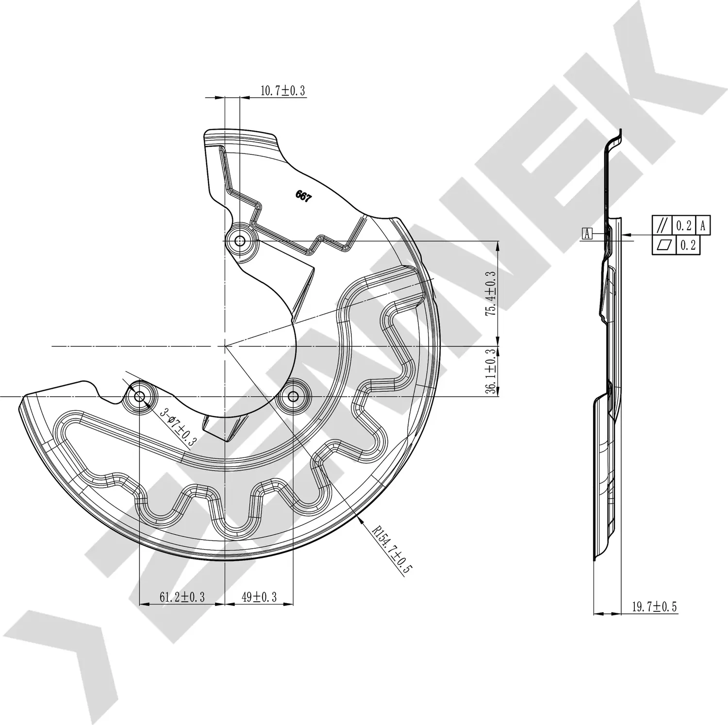 Защита тормозного диска передняя левая VW  POLO (9N) 01-09, POLO SEDAN (9A) 02- (Zennek). Артикул DCD0163