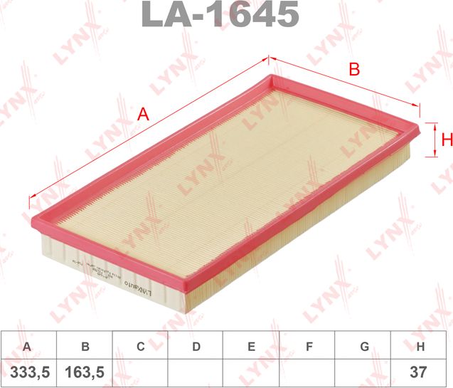Воздушный фильтр LYNXauto. Артикул LA-1645