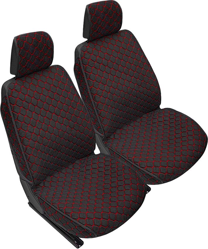 Накидки универсальные Rezkon Алькантара с боковой защитой на передние сидения, цвет Черный/Красные соты. Артикул 8103251140