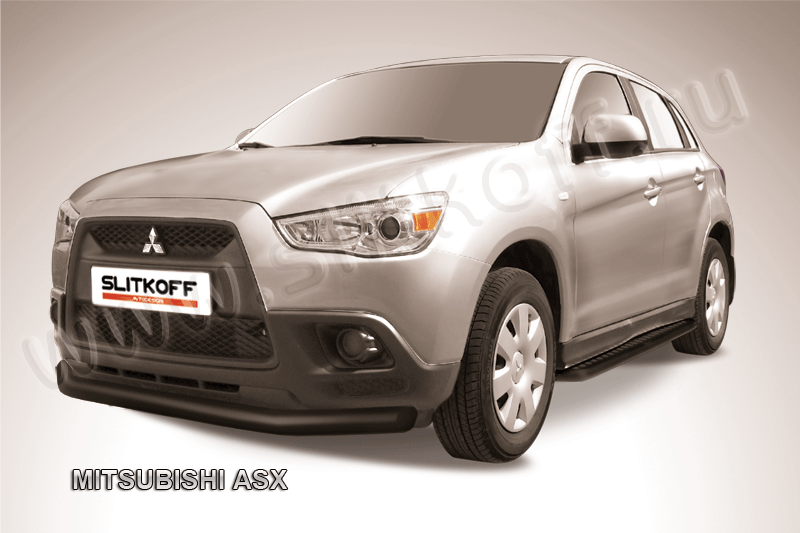 Защита Slitkoff переднего бампера d76 ЧЕРНАЯ матовая для Mitsubishi ASX 2010-2012. Артикул MAS002B
