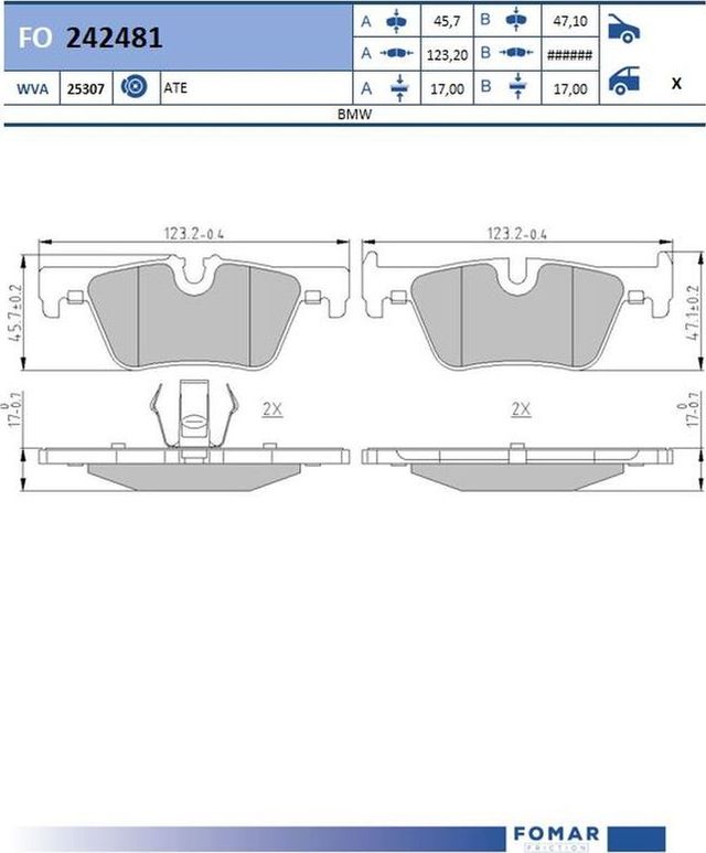 Тормозные колодки Fomar. Артикул FO 242481