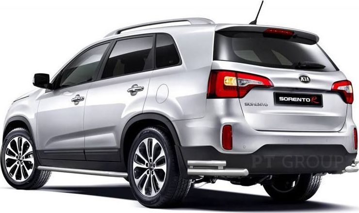 Защита PT Group заднего бампера двойная угловая d63/51 мм (НПС) для Kia Sorento III (Prime) до рестайлинга 2014-2017. Артикул 06020302