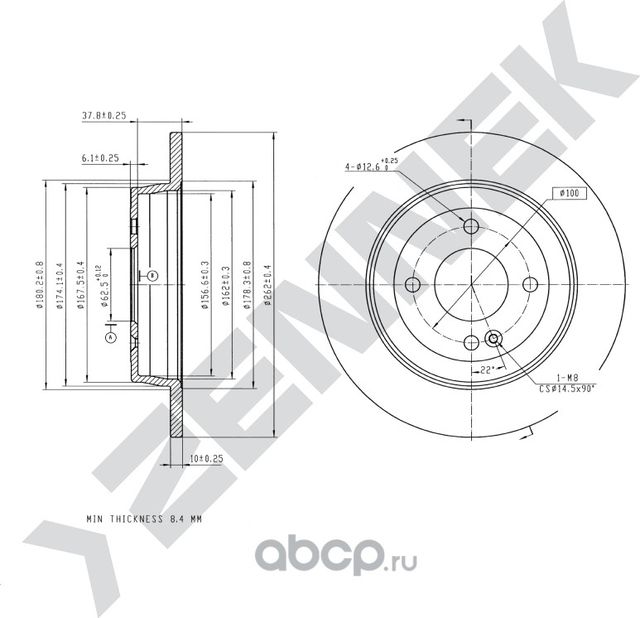 Диск тормозной задний HYUNDAI ACCENT 10-> I20 14 (Zennek). Артикул DBD0009