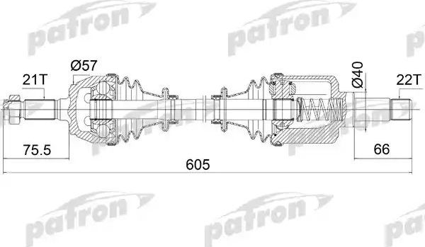 Полуось (привод в сборе, приводной вал) Patron передняя левая для Peugeot 306 1993-2002. Артикул PDS1062