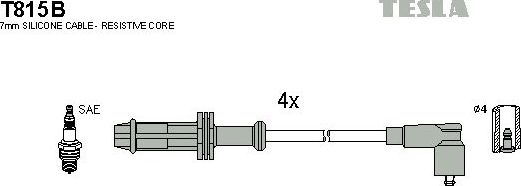 Высоковольтные провода (провода зажигания) (комплект) Tesla для Citroen Xsara 1997-2005. Артикул T815B
