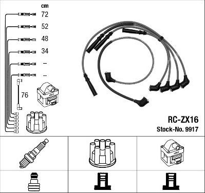 Высоковольтные провода (провода зажигания) (комплект) NGK для Mazda 626 III (GD) 1987-1997. Артикул 9917
