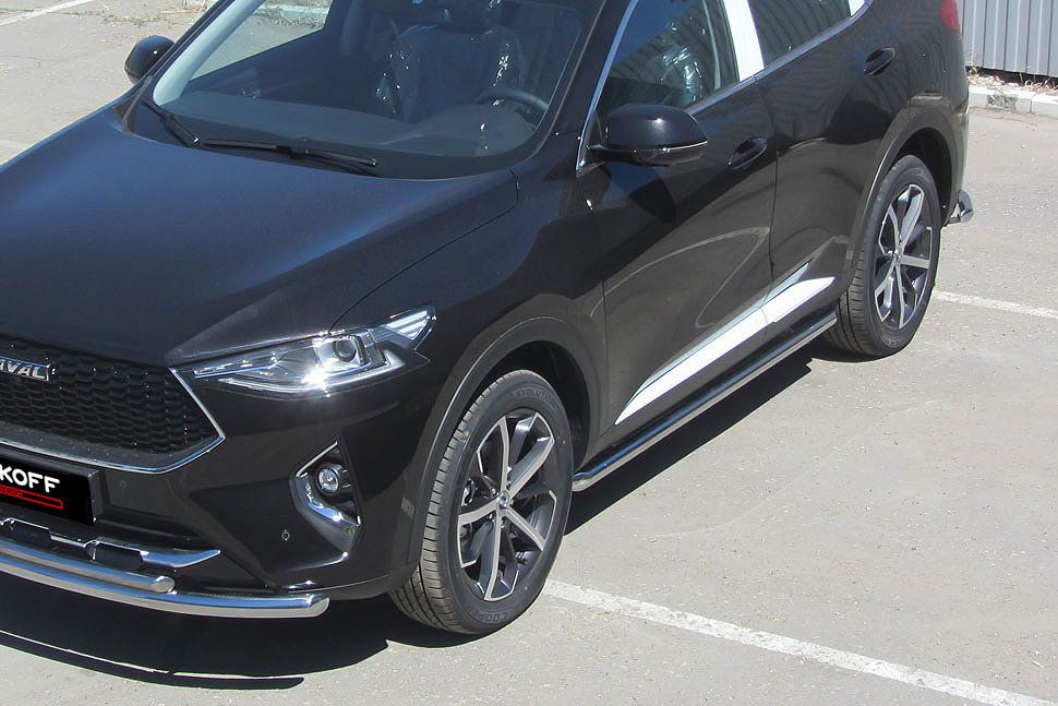 Защита порогов Slitkoff d57 труба для Haval F7 2019-2026. Артикул HavF7006