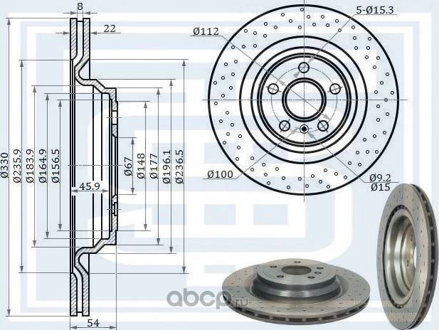 Диск тормозной задний, с перфорацией (Starke). Артикул 172934