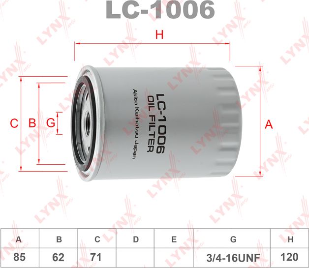 Масляный фильтр LYNXauto для Ford Galaxy I 1995-2000. Артикул LC-1006