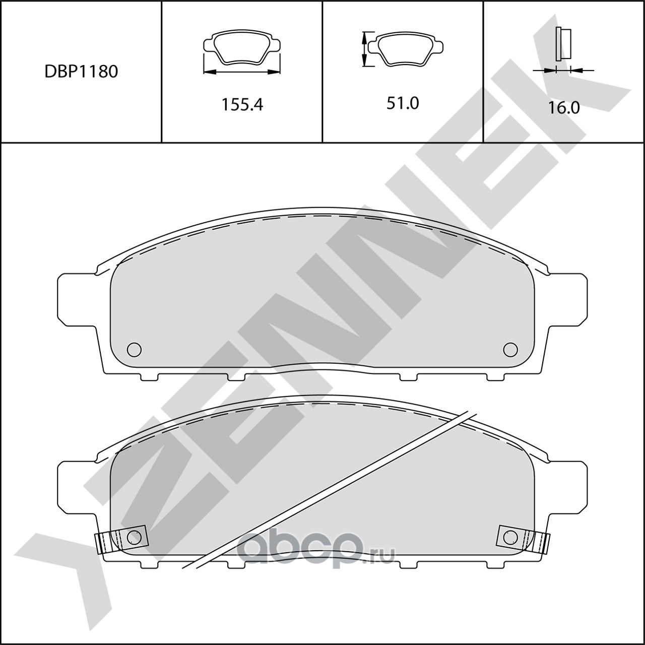 Колодки тормозные передние L200 05>, PAJERO SPORT 08-16, FIAT FULLBACK 16-19 (Zennek). Артикул DBP1180