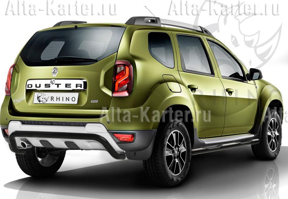 Защита порогов RusStal труба d76 с накладками (вариант 3) для Renault Duster I рестайлинг 2015-2020. Артикул RDTBR-0021793CH