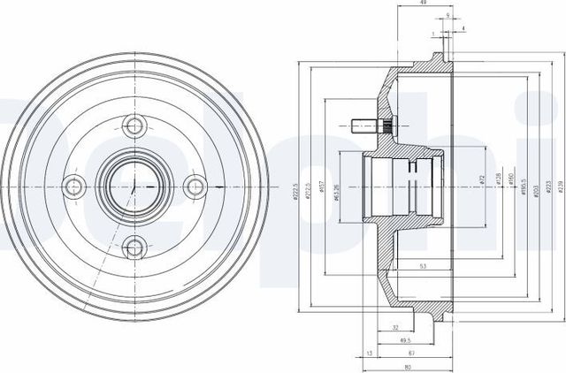 Тормозной барабан Delphi задний для Ford Puma I 2000-2002. Артикул BF468
