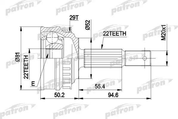 Шрус наружный (граната) Patron для Opel Kadett E 1984-1991. Артикул PCV1056